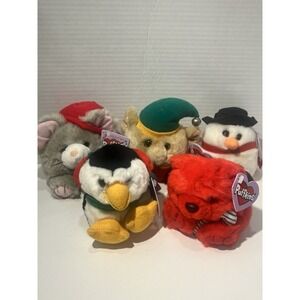 Lot of 5 Puffkins Plush Holiday Christmas Penguin Elf Mouse Snowman Bear New